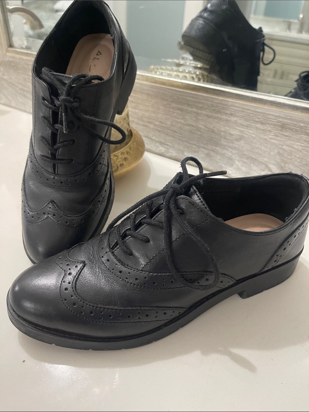 Aldo cerdaflex Black Leather Wingtip Oxford Lace-Up Shoes size 6